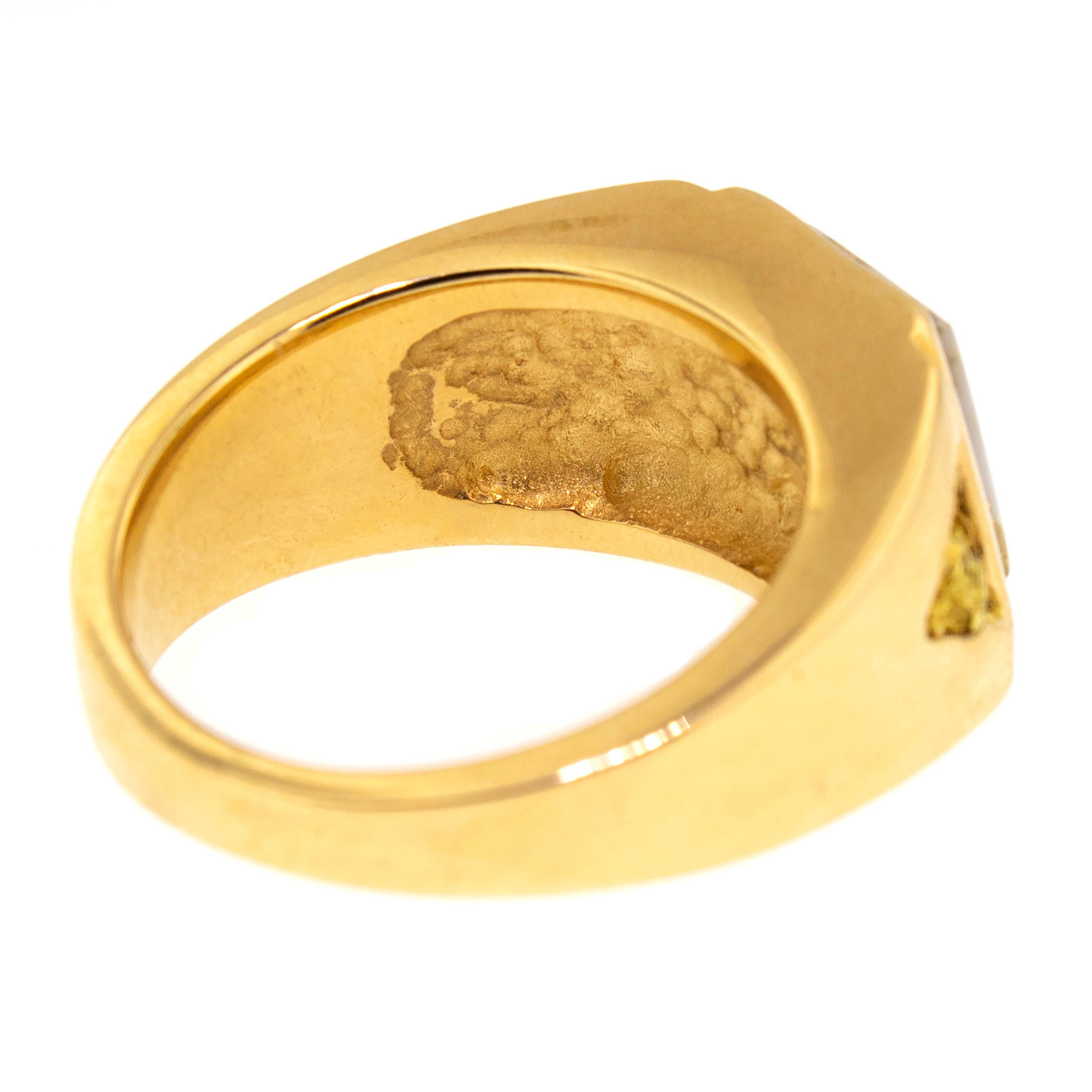 Trapezoid Cut Natural Gold in Quartz and Gold Nugget 14 Karat Gold Men’s Ring