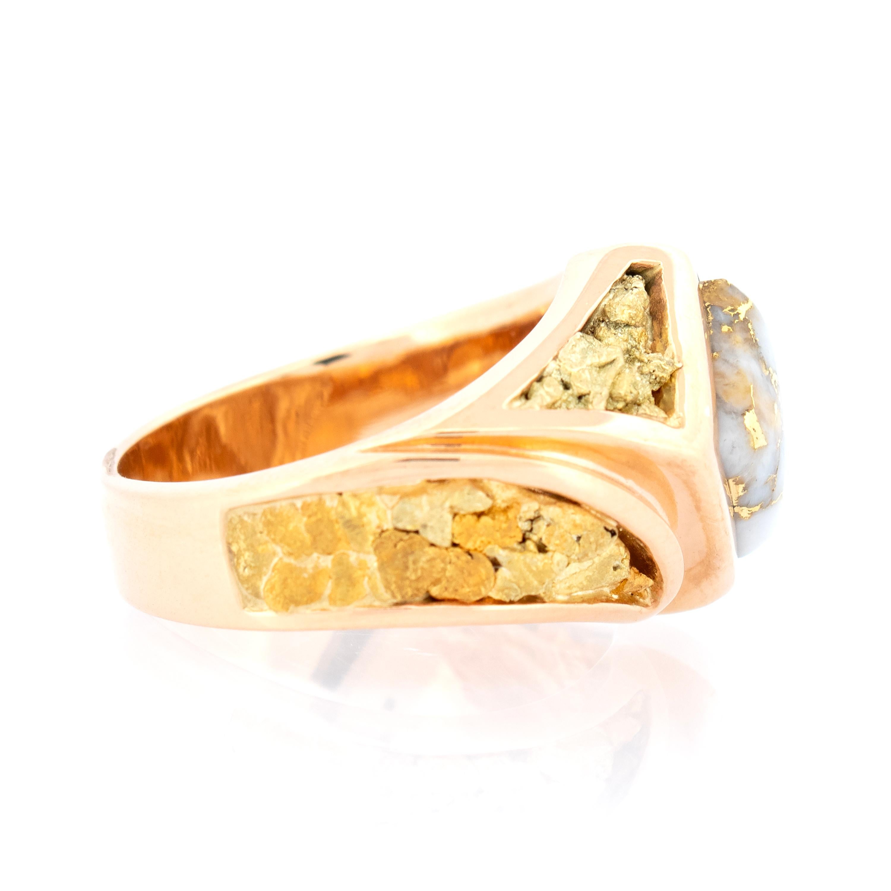 Natural Gold in Quartz and Gold Nugget 14 Karat Men’s Ring In New Condition In Logan, UT