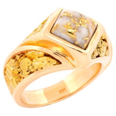 Natural Gold in Quartz and Gold Nugget 14 Karat Men’s Ring