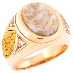 Natural Gold in Quartz and Gold Nugget 14 Karat Men’s Ring
