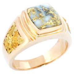 Natural Gold in Quartz and Gold Nugget 14 Karat Ring