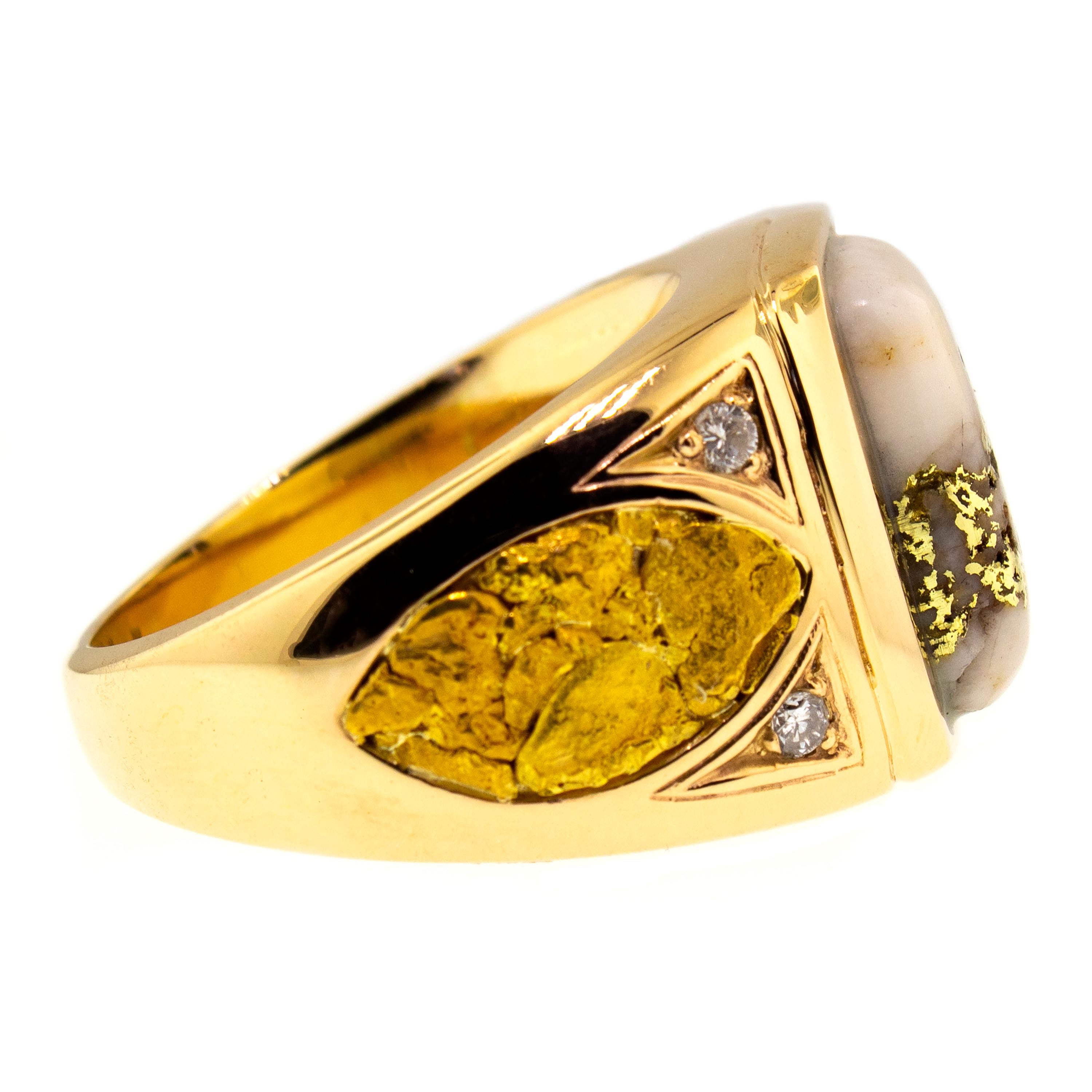 For Sale:  Natural Gold in Quartz and Gold Nugget 18 Karat Gold Custom Men’s Ring 6
