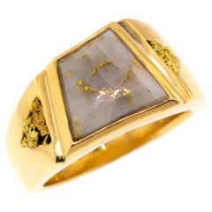 Used Natural Gold in Quartz and Gold Nugget 18 Karat Gold Custom Men’s Ring