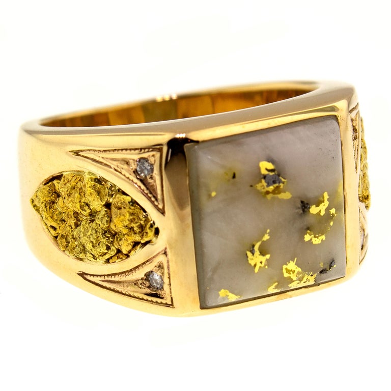 Customizable Natural Gold in Quartz and Gold Nugget 18 Karat Gold Men’s ...