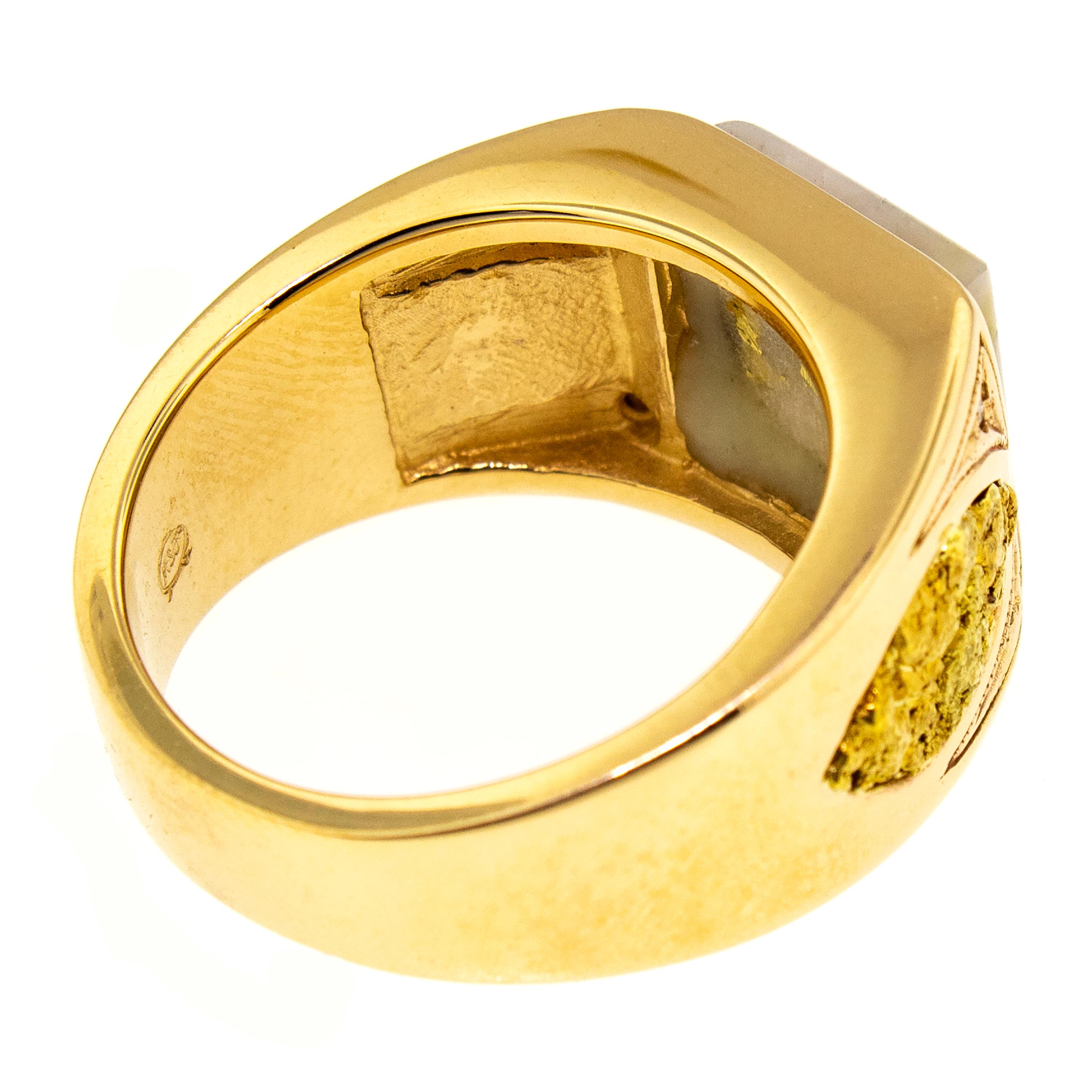 En vente :  Bague personnalisée pour homme en or 18 carats, or naturel, quartz et pépite d'or 5