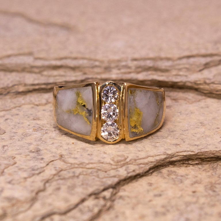 Customizable Natural Gold in Quartz Diamond 14 Karat Gold Men’s Custom ...