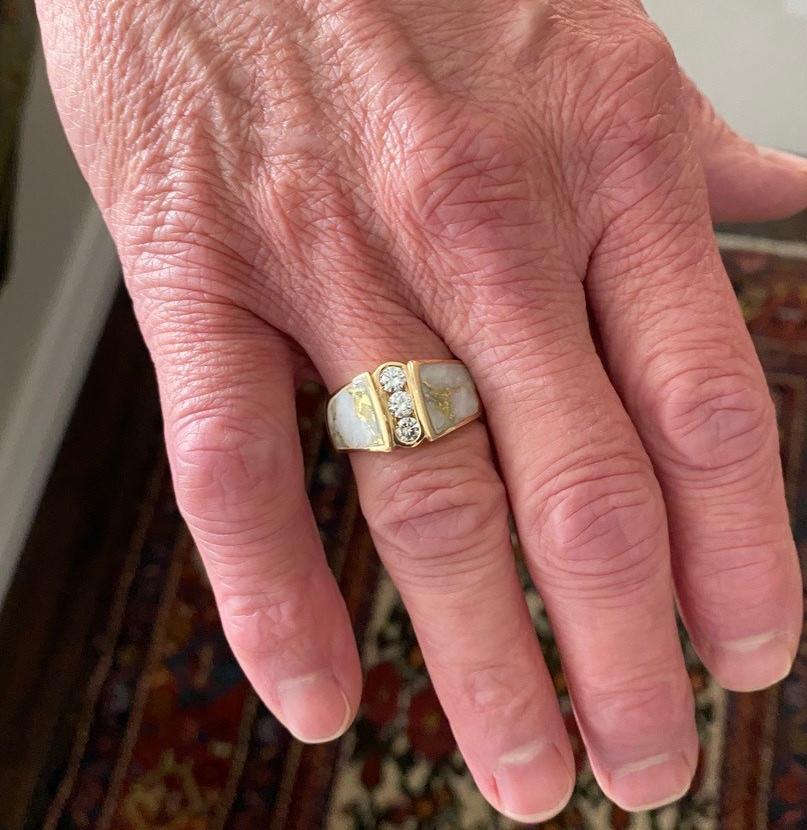 For Sale:  Natural Gold in Quartz Diamond 14 Karat Gold Men’s Custom Band Ring 3