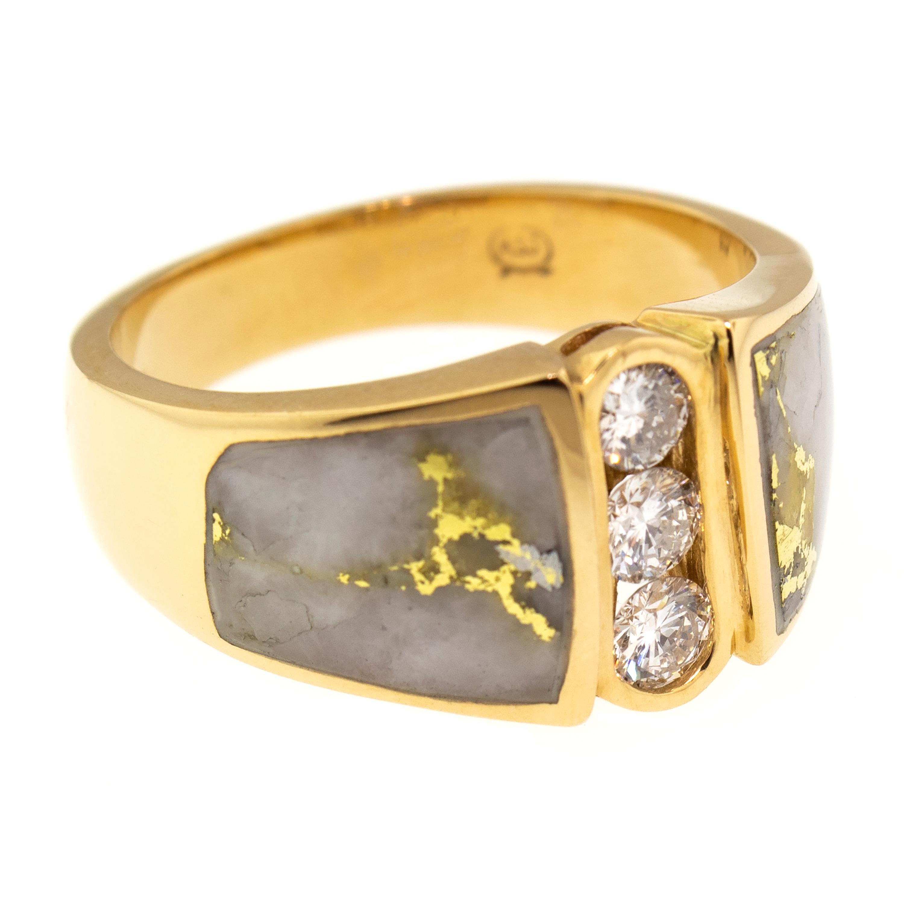 For Sale:  Natural Gold in Quartz Diamond 14 Karat Gold Men’s Custom Band Ring 4