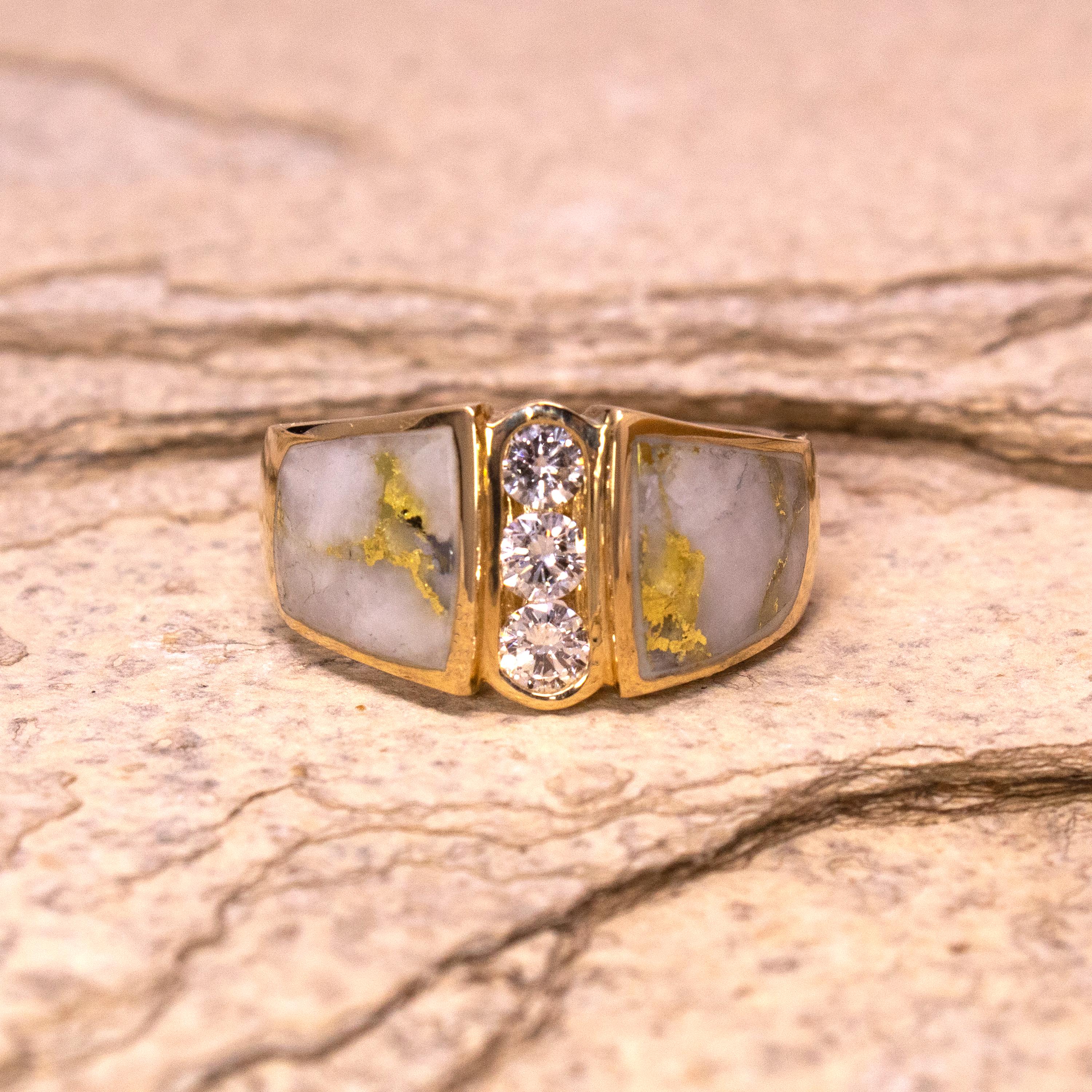For Sale:  Natural Gold in Quartz Diamond 14 Karat Gold Men’s Custom Band Ring 2