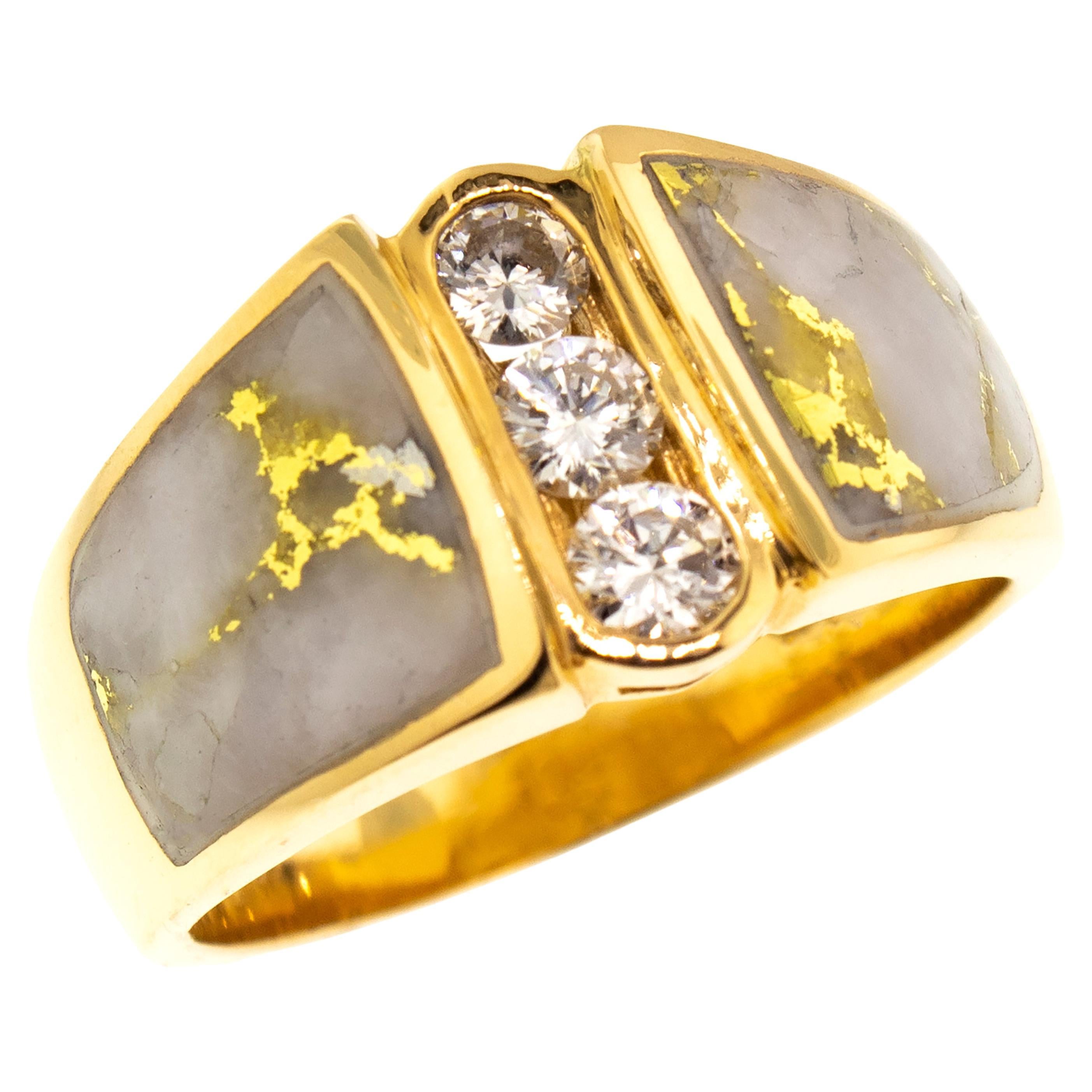 For Sale:  Natural Gold in Quartz Diamond 18 Karat Gold Men’s Custom Band Ring