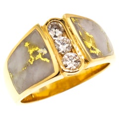 Natural Gold in Quartz Diamond 18 Karat Gold Men’s Custom Band Ring