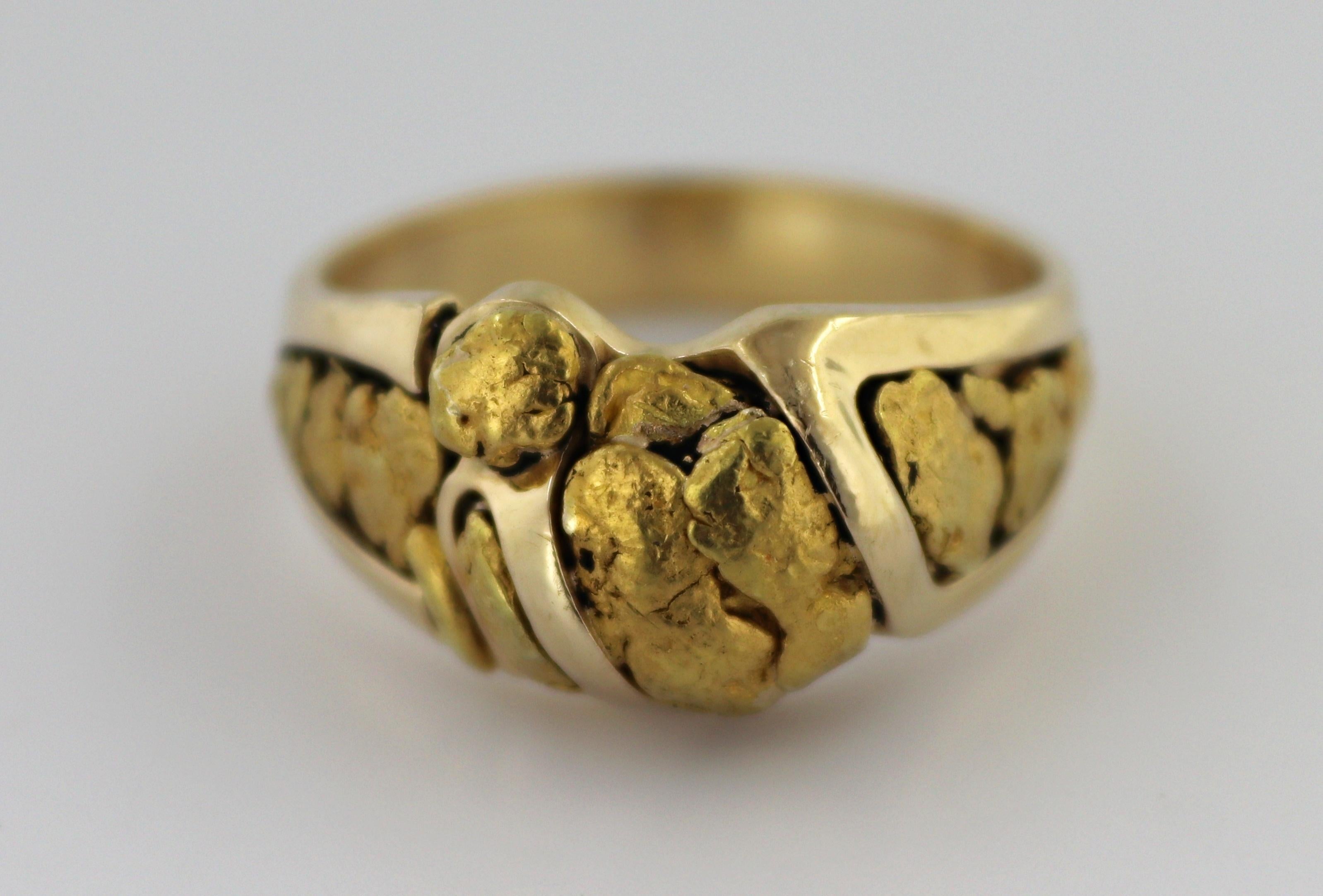 Nugget, Ring aus natürlichem Gold mit 14 Karat Gelbgold 5