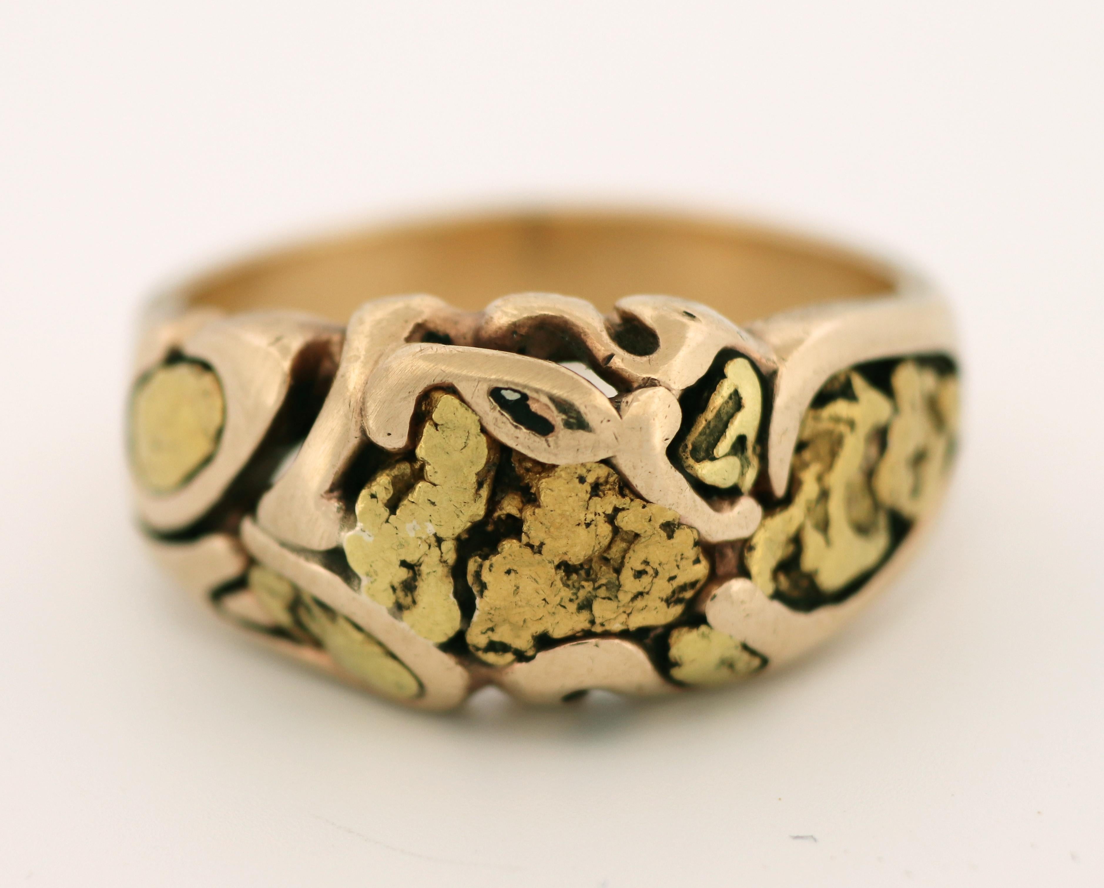 Nugget aus natürlichem Gold, Ring aus 14 Karat Gelbgold im Angebot 6
