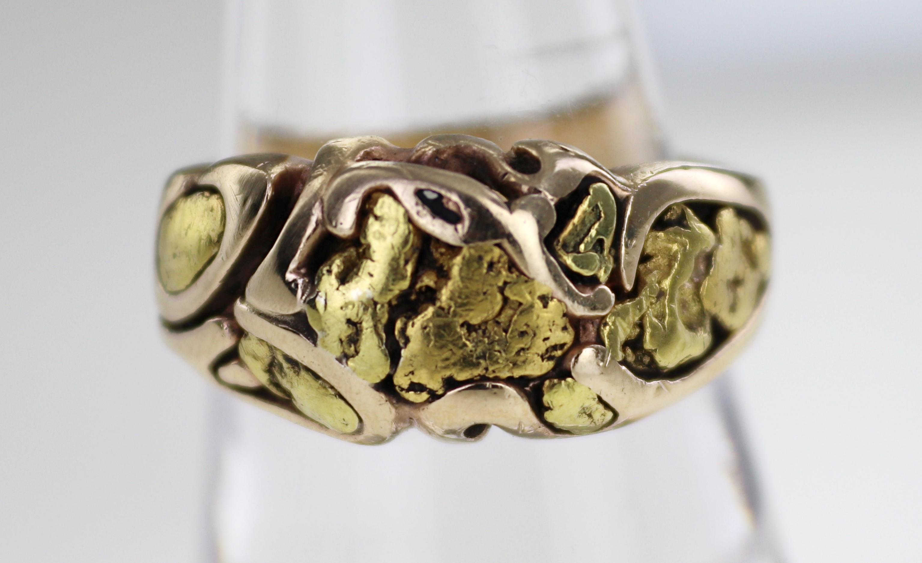 Nugget aus natürlichem Gold, Ring aus 14 Karat Gelbgold im Angebot 2