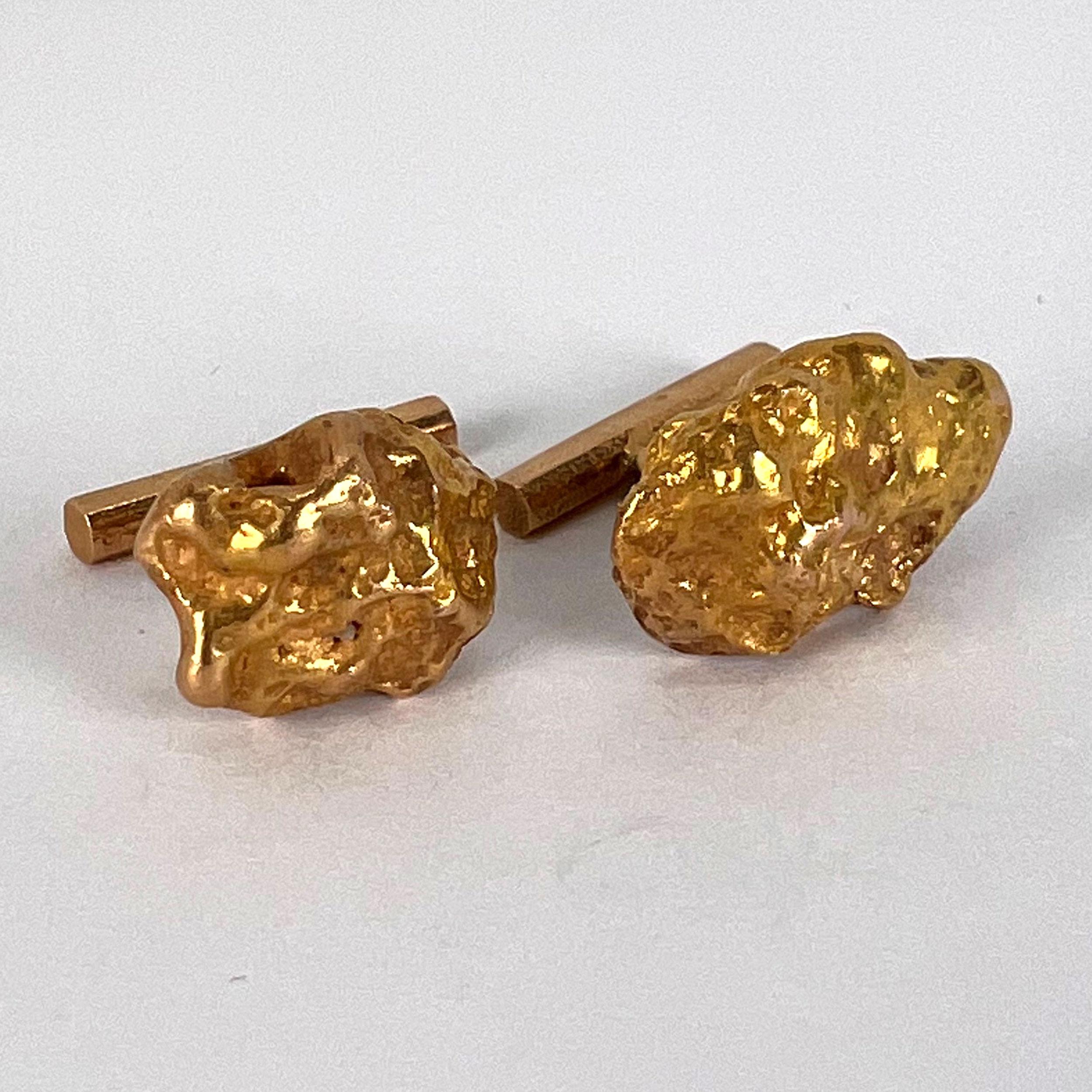 Natural Gold Nugget 18K Yellow Gold Cufflinks 1