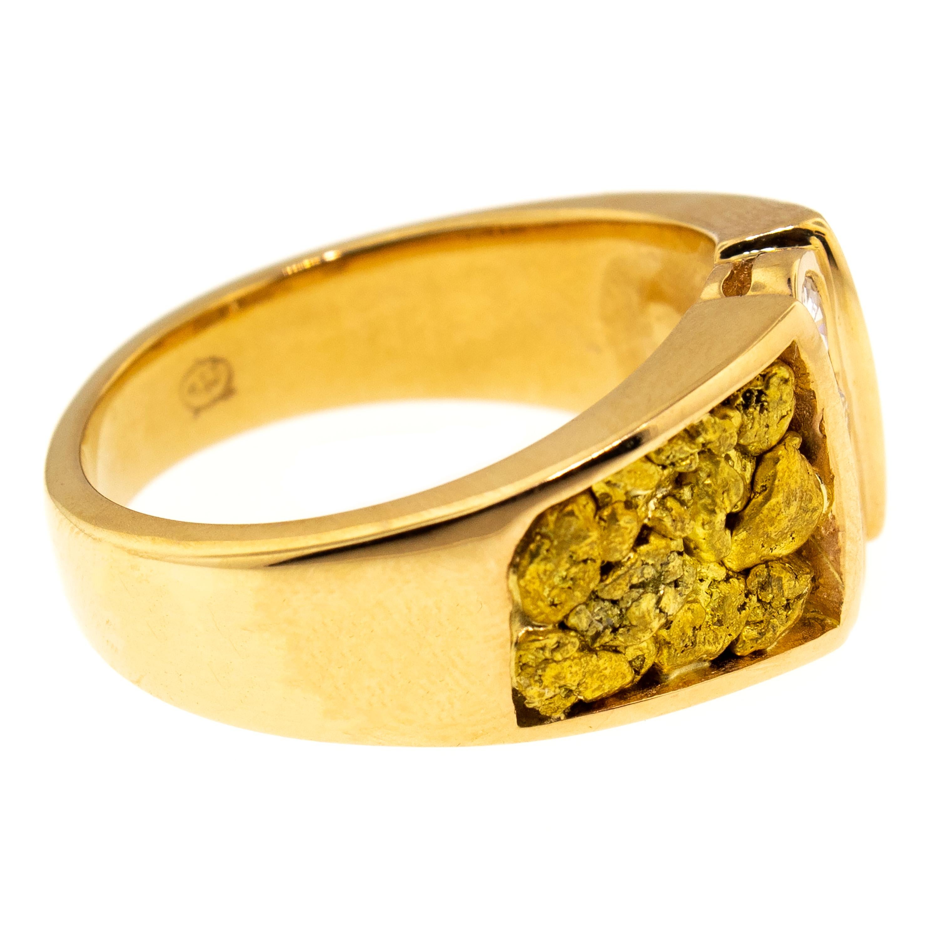 For Sale:  Natural Gold Nugget and Diamond 14 Karat Gold Men’s Custom Band Ring 6