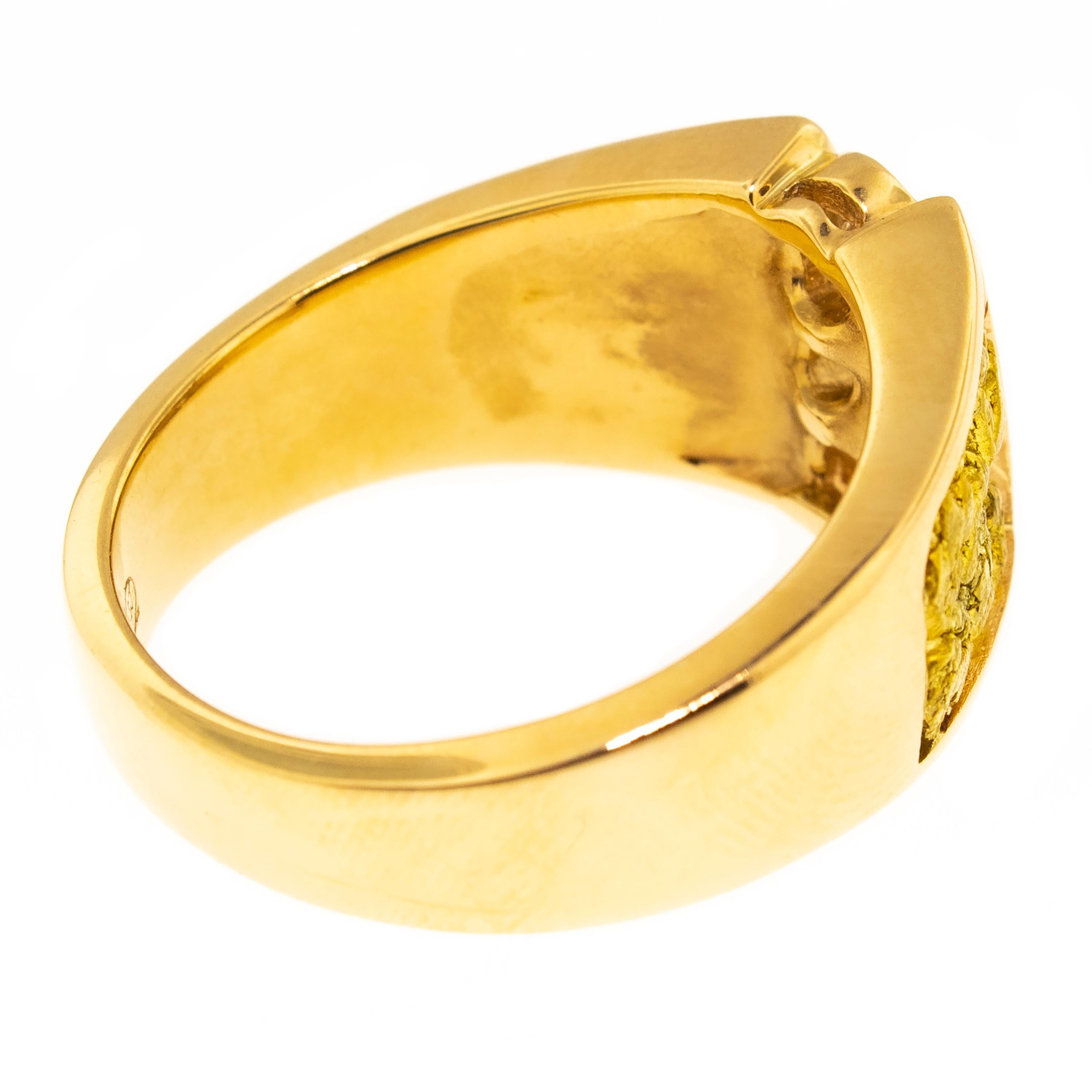 For Sale:  Natural Gold Nugget and Diamond 14 Karat Gold Men’s Custom Band Ring 7