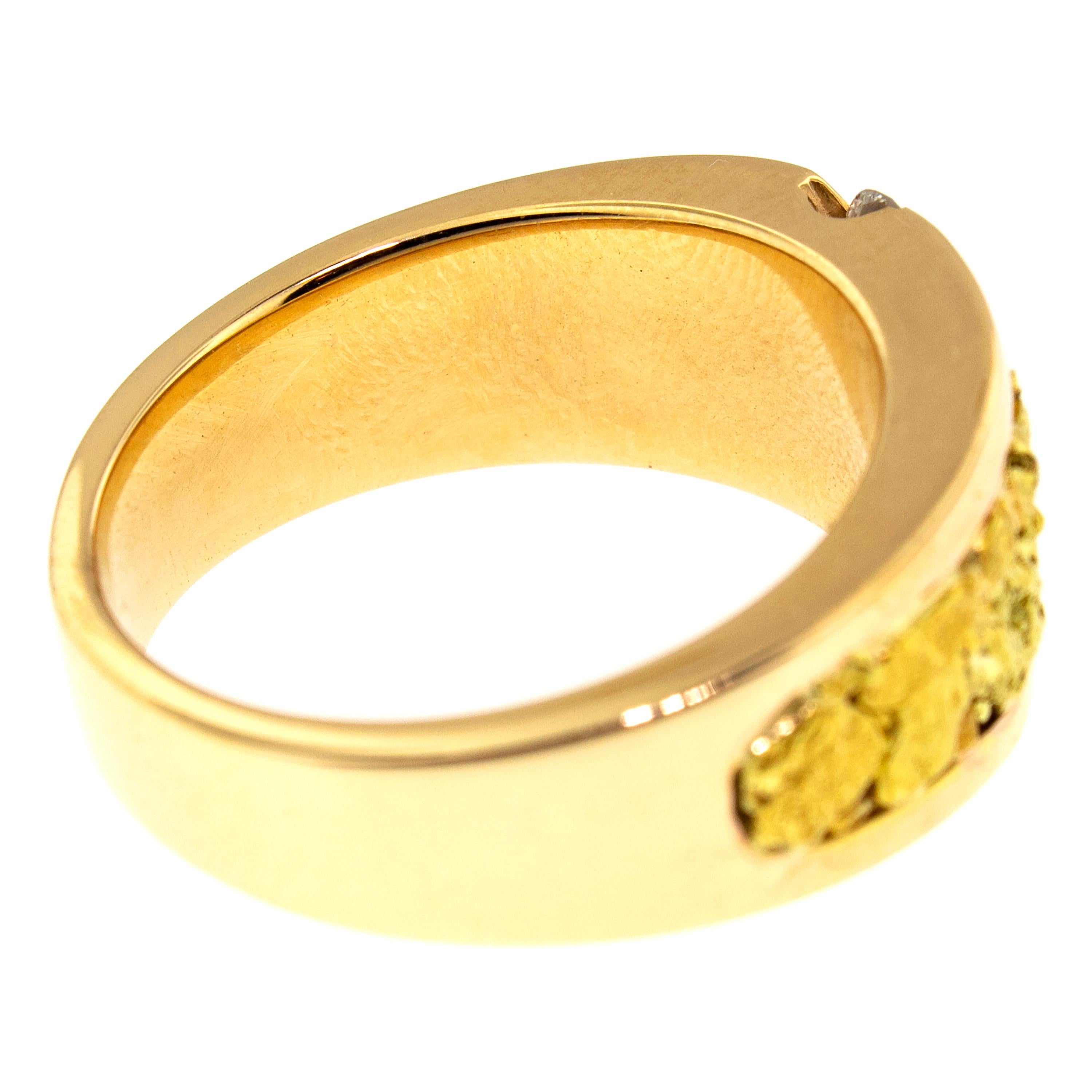 For Sale:  Natural Gold Nugget and Diamond 14 Karat Gold Men’s Custom Band Ring 7