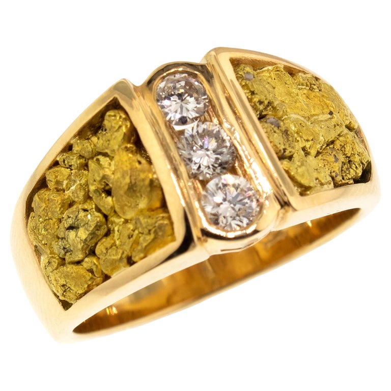 Customizable Natural Gold Nugget and Diamond 14 Karat Gold Men’s Custom