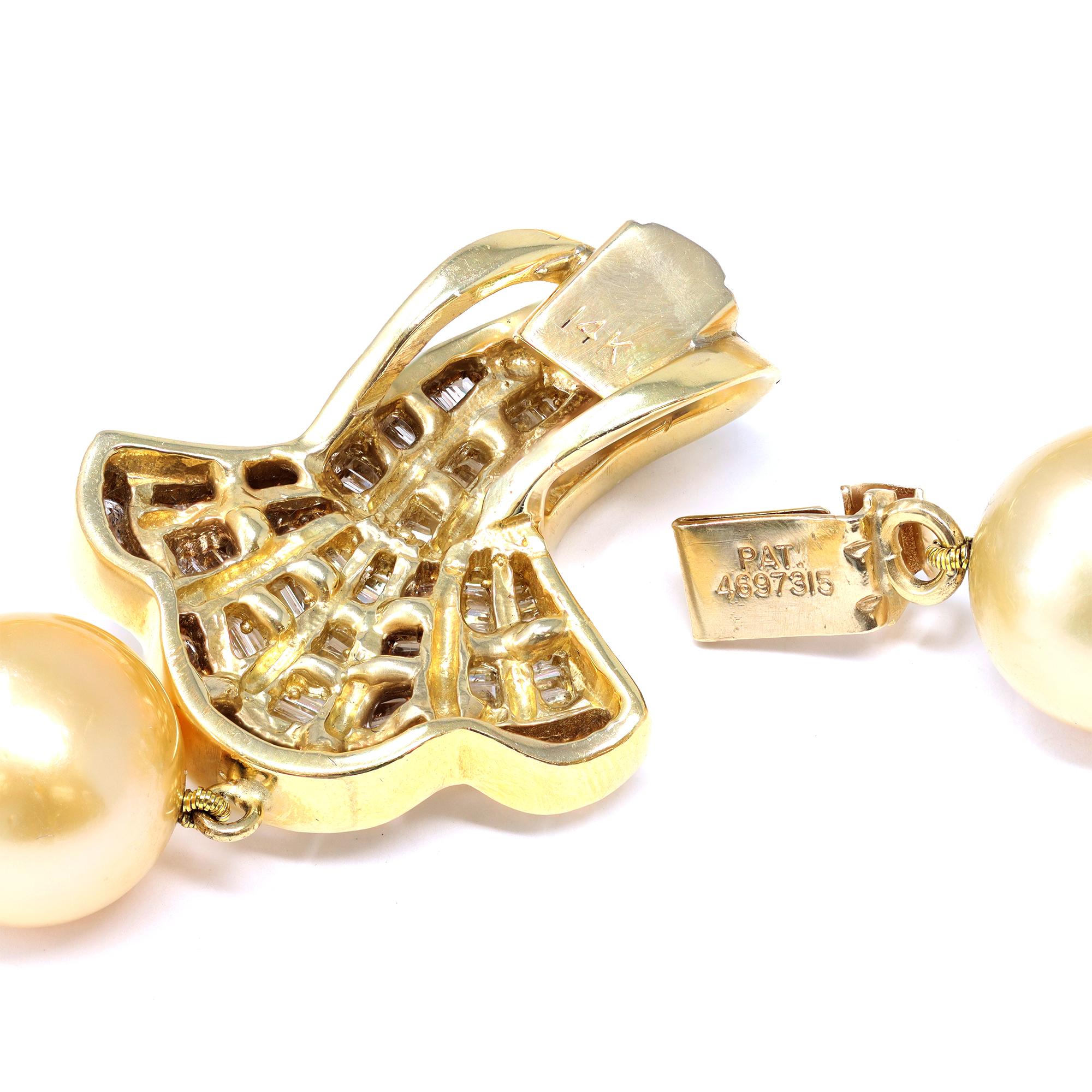 Südseeperlen-Halskette aus natürlichem Gold mit Diamantverschluss (Gemischter Schliff) im Angebot