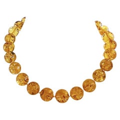 Natural Golden Honey Baltic Amber Round Beaded Necklace with Interlocking Clasp 