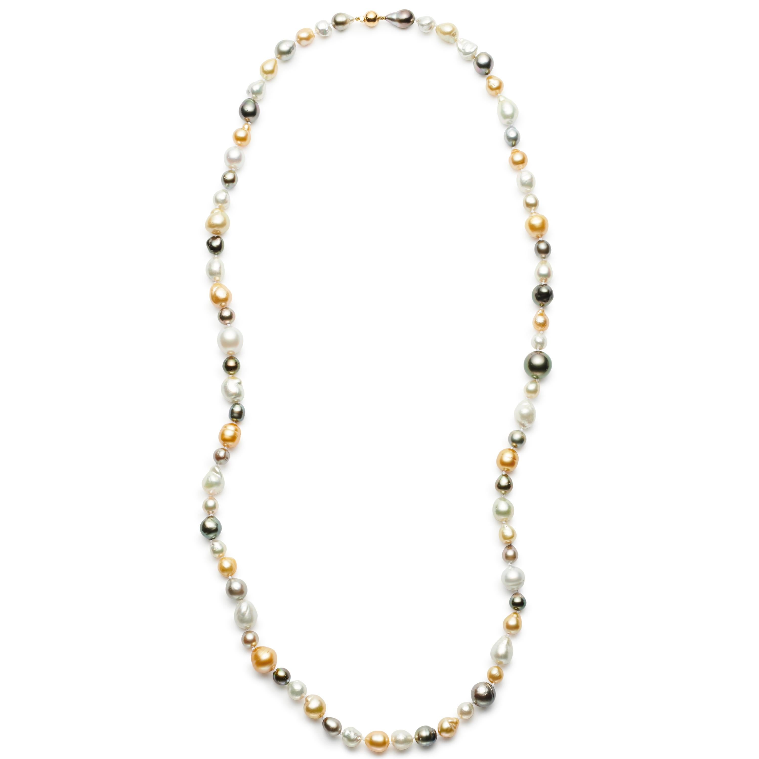 Contemporary Natural Golden, Multicolored Tahitian, White Round and Baroque South Sea Pearls For Sale