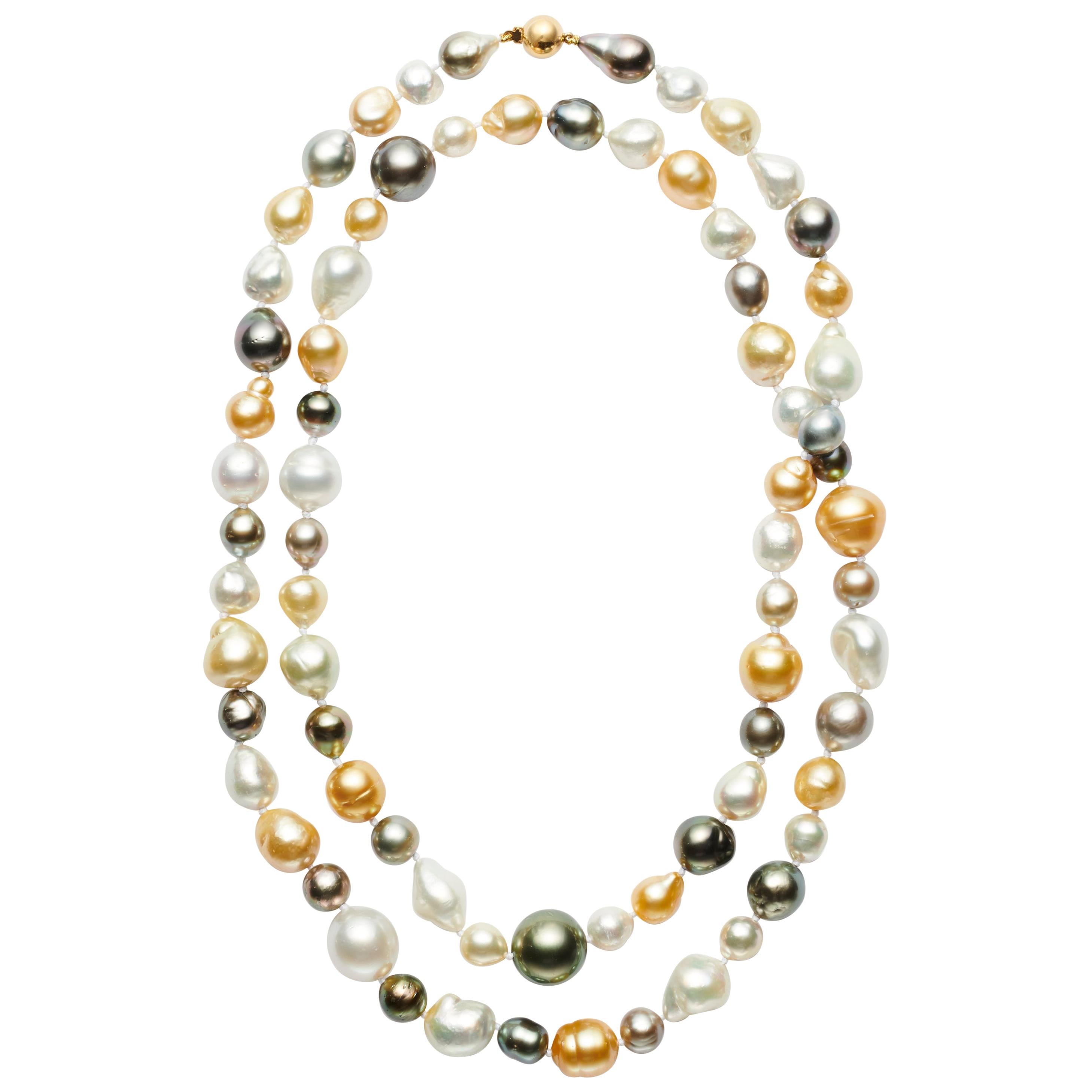 Natural Golden, Multicolored Tahitian, White Round and Baroque South Sea Pearls For Sale
