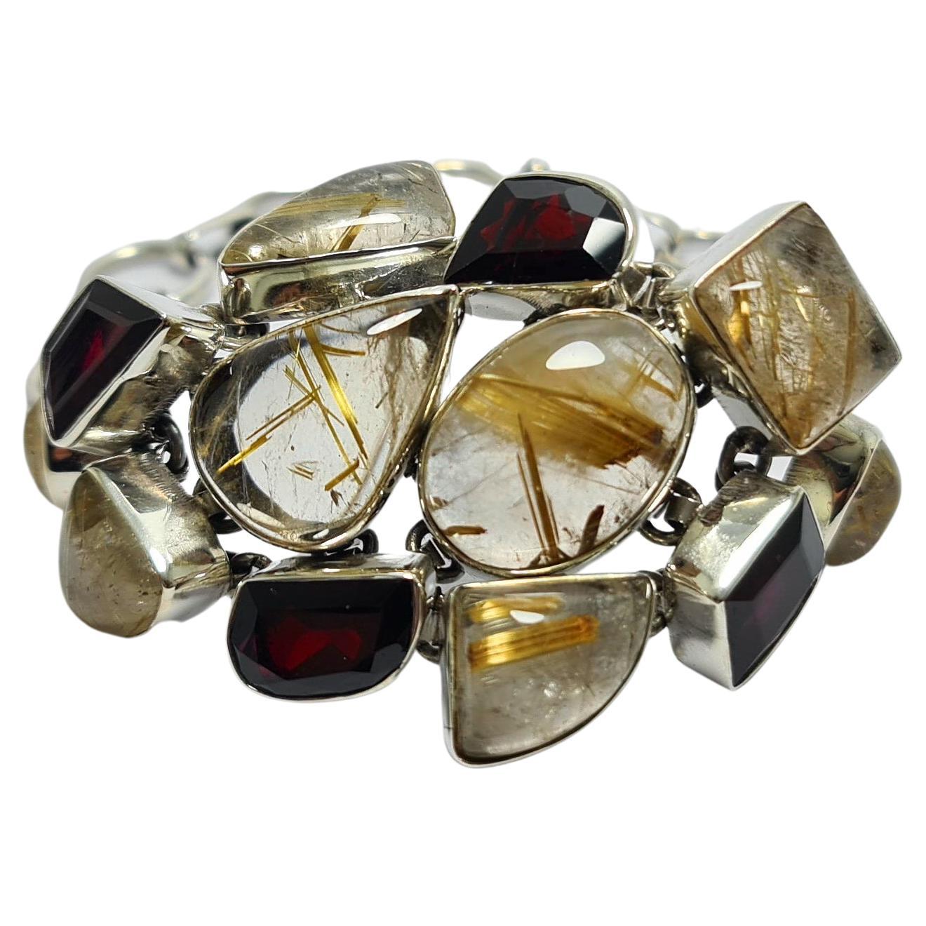 Natürliches goldenes Rutile-Granat .925 Sterlingsilber-Armband