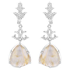 Boucles d'oreilles pendantes en Quartz Rutile Naturel et Topaze