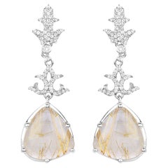 Pendientes colgantes de cuarzo dorado natural con topacio