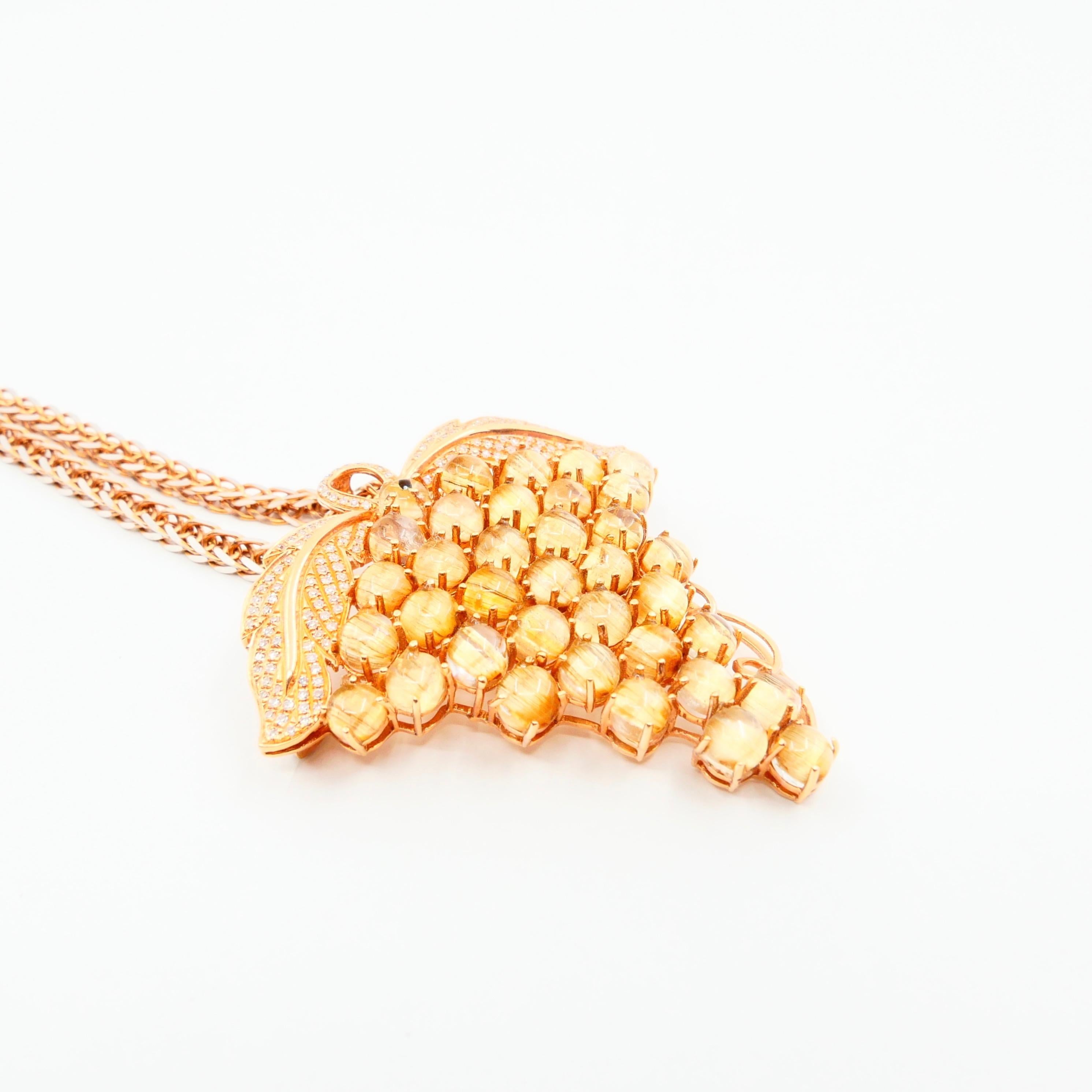 Natural Golden Rutile Quartz Gemstone and Diamond Brooch / Pendant Necklace For Sale 6