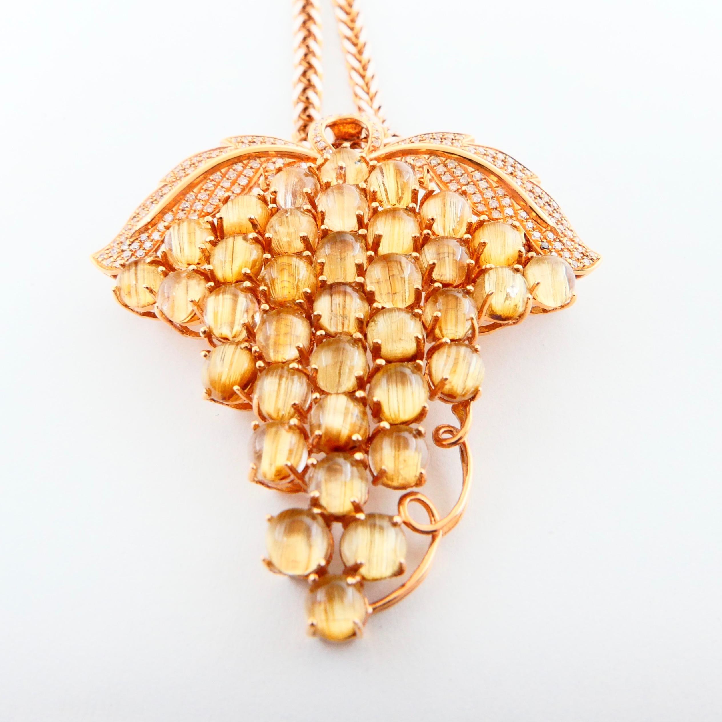 Natural Golden Rutile Quartz Gemstone and Diamond Brooch / Pendant Necklace For Sale 7