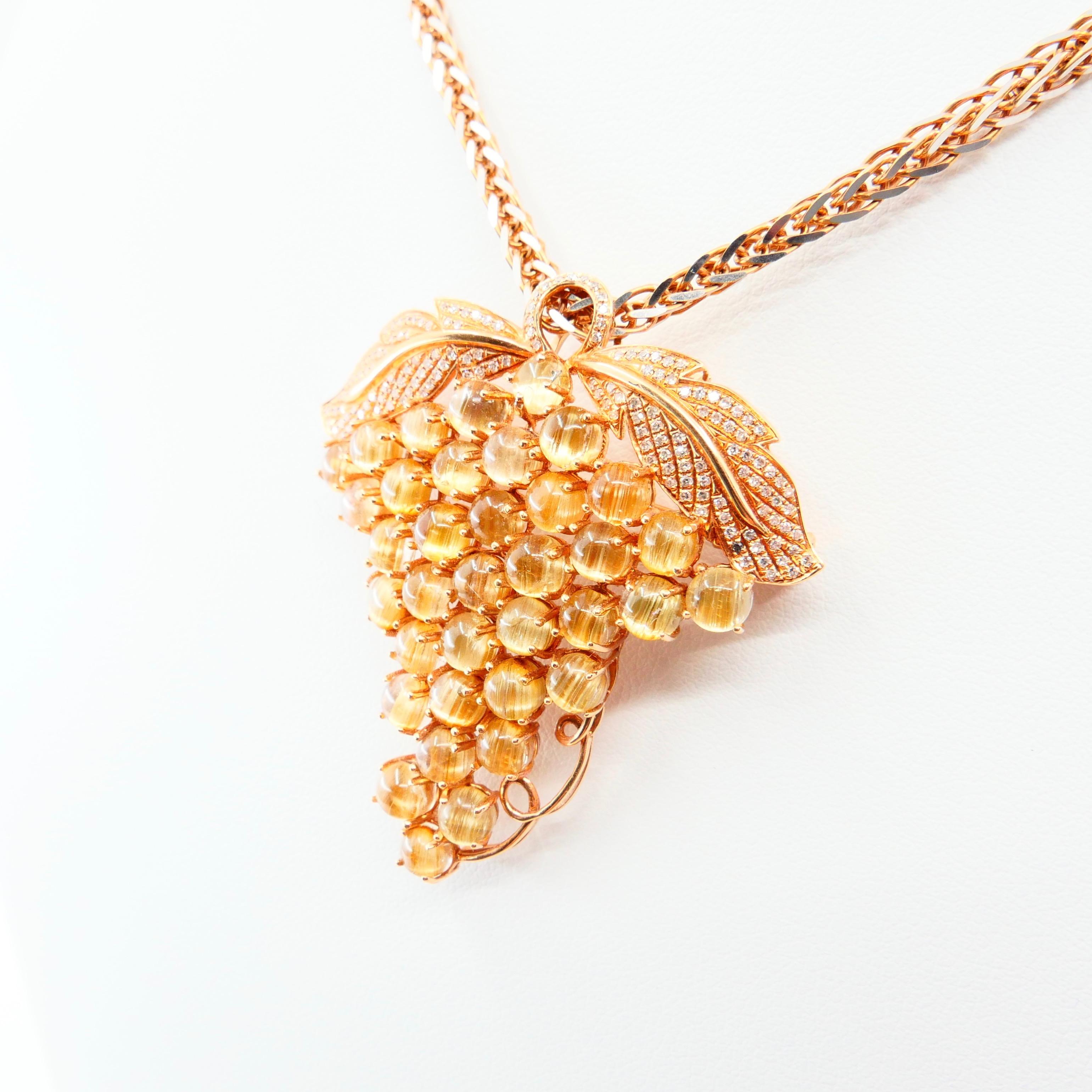 Collana con spilla e ciondolo in quarzo rutilo naturale dorato e diamante in vendita 3