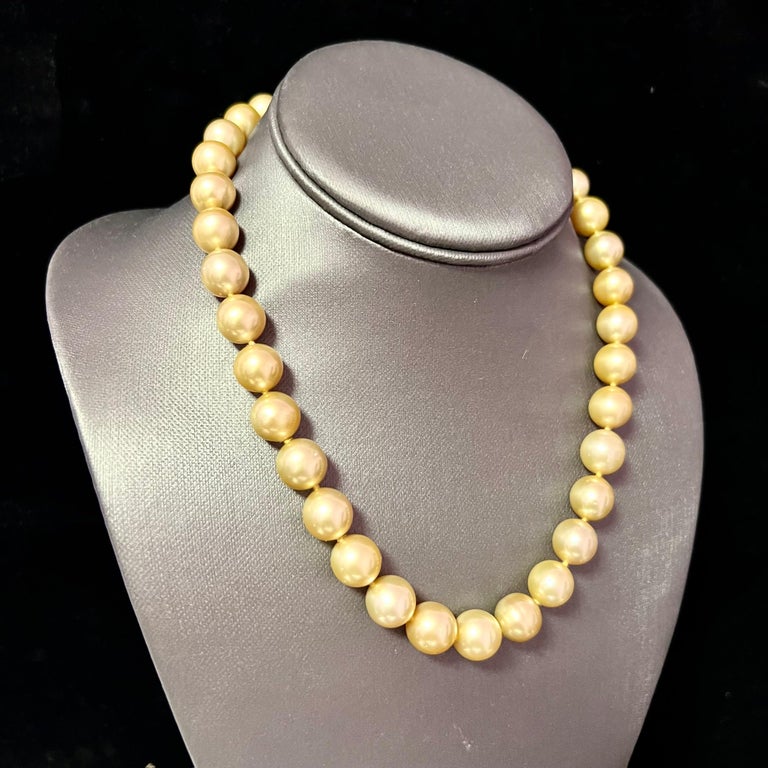 Natural Golden Sea Pearl Diamond Necklace 14k Y Gold Certified For Sale ...