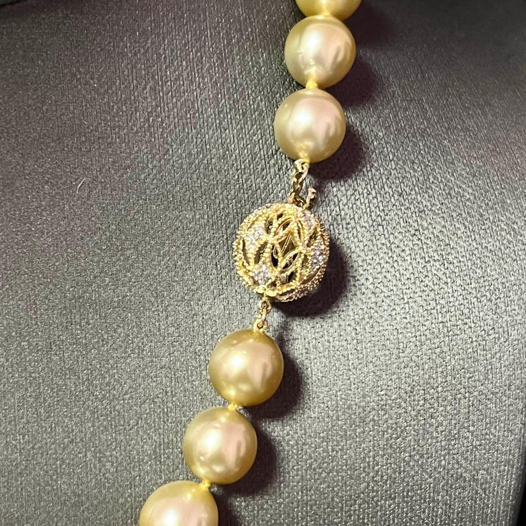 Natural Golden Sea Pearl Diamond Necklace 14k Y Gold Certified For Sale ...