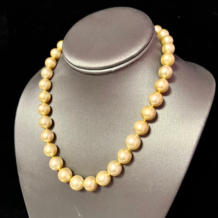 Natural Golden Sea Pearl Diamond Necklace 14k Y Gold Certified For Sale ...