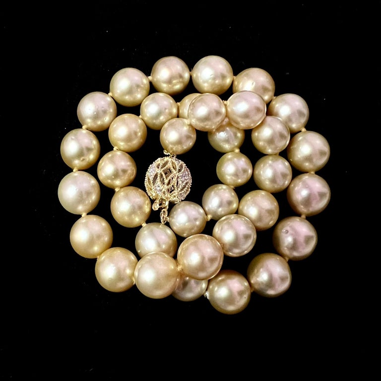 Natural Golden Sea Pearl Diamond Necklace 14k Y Gold Certified For Sale ...