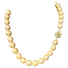 Natural Golden Sea Pearl Diamond Necklace 14k Y Gold Certified