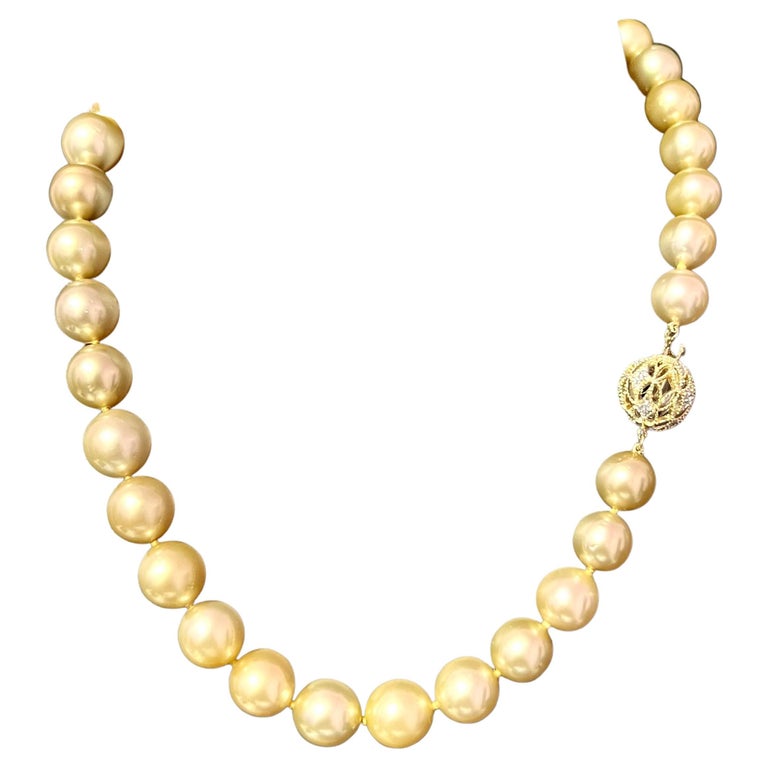 Natural Golden Sea Pearl Diamond Necklace 14k Y Gold Certified For Sale ...