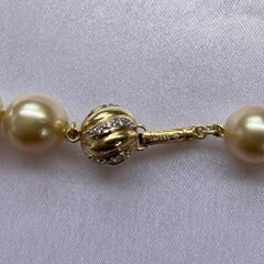 Natural Golden South Sea Pearl Necklace with Diamond 14k Gold Clasp