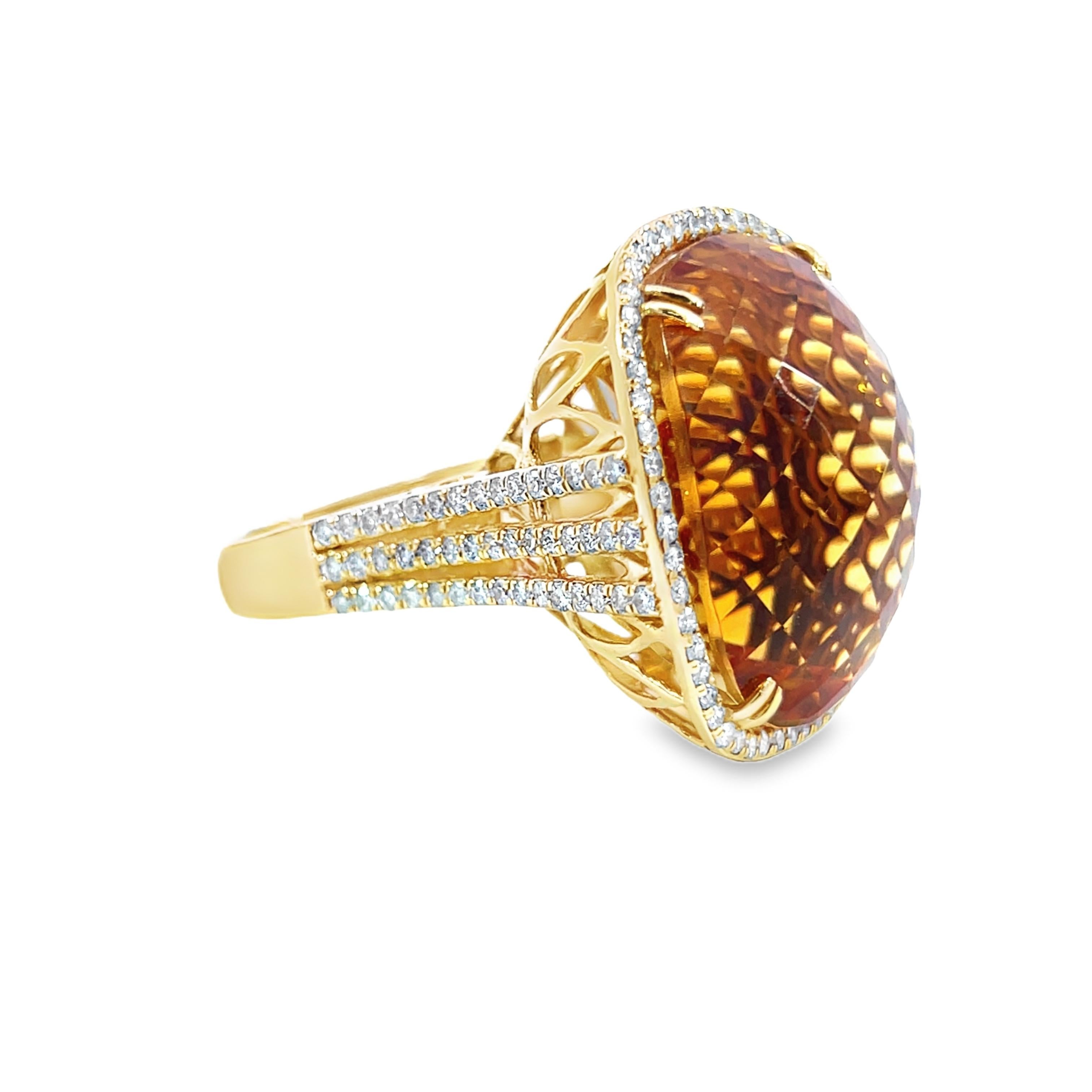 Ring mit natürlichem goldenem Topas und Diamant im Angebot 2