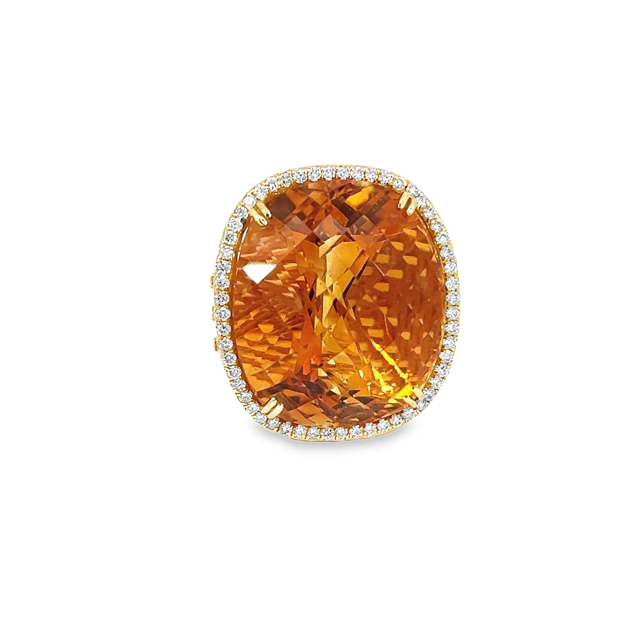 Ring mit natürlichem goldenem Topas und Diamant im Angebot 3
