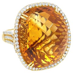Natural Golden Topaz and Diamond Ring