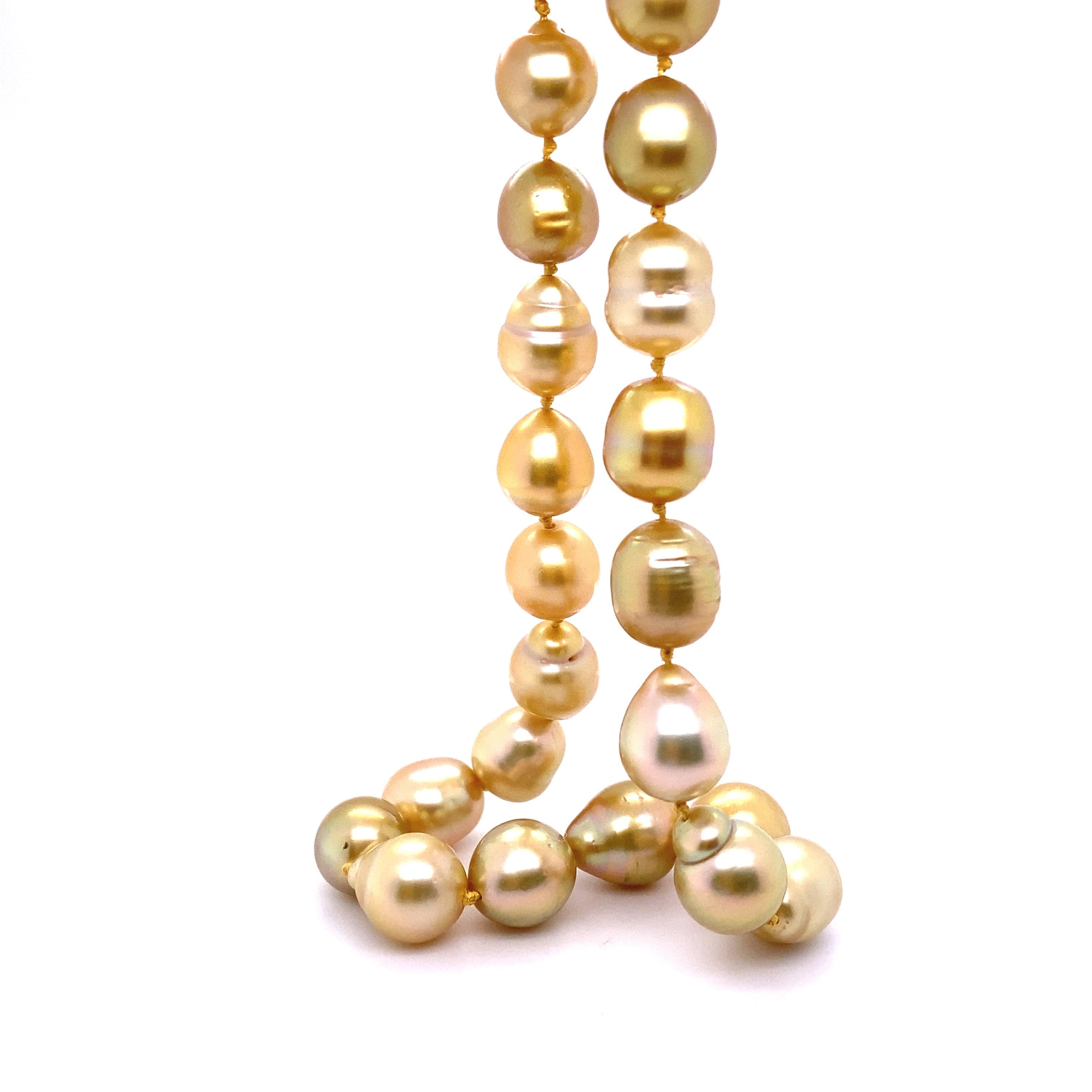 Natural, Golden Yellow Baroque Pearls Strand Necklace, 14K Gold Clasp In New Condition For Sale In Bozeman, MT