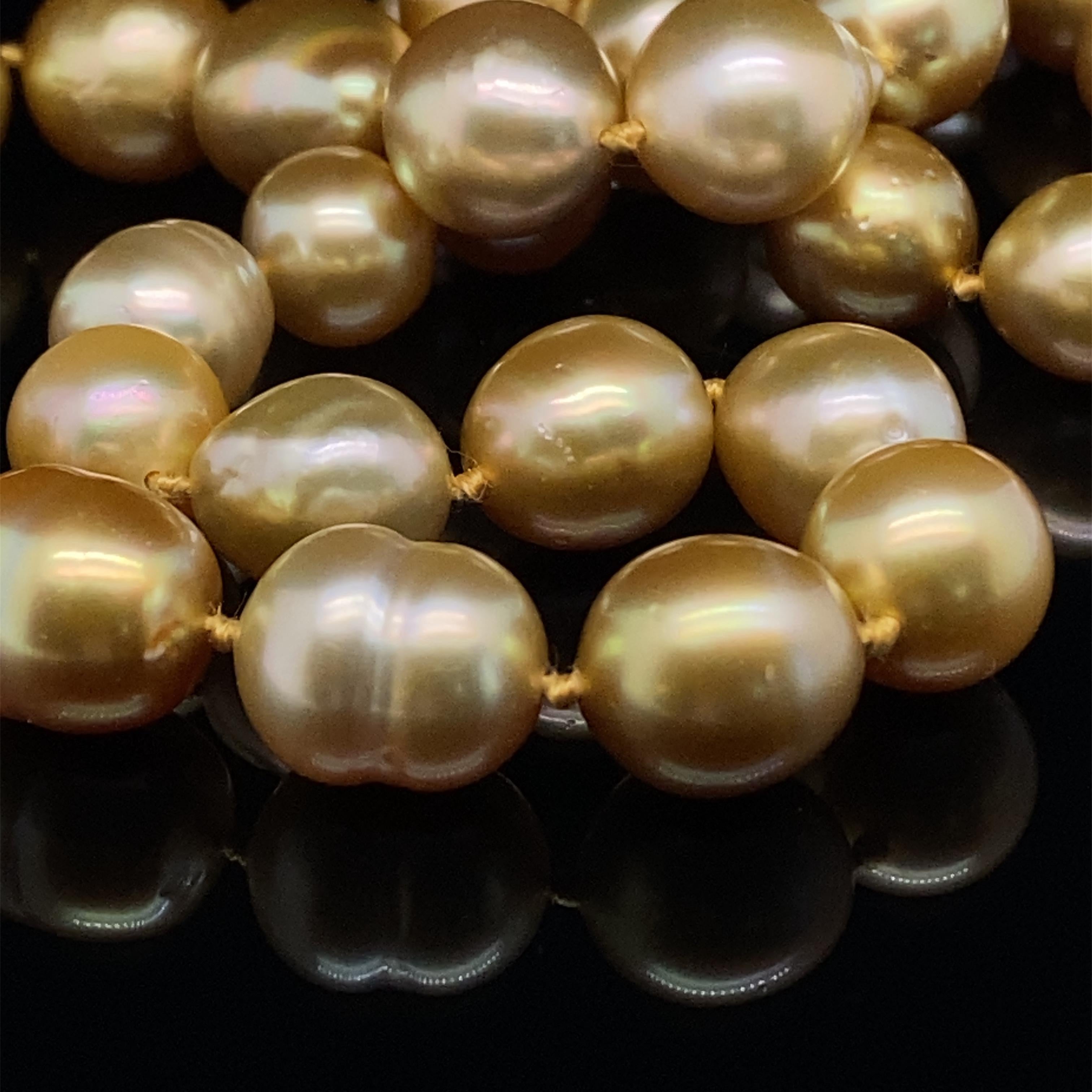 Natural, Golden Yellow Baroque Pearls Strand Necklace, 14K Gold Clasp For Sale 1