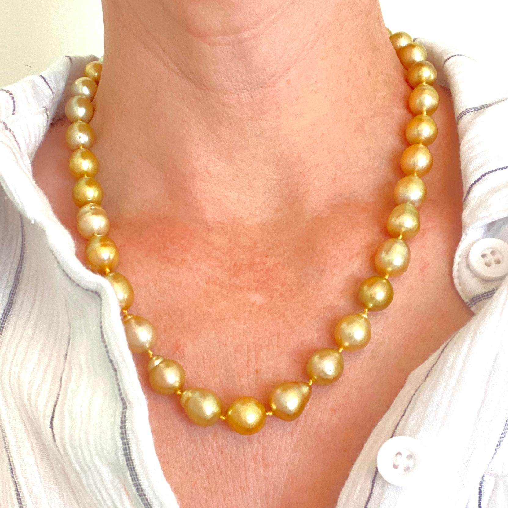 Natürliche natürliche, goldene, gelbe Barockperlenstrang-Halskette, 14K Goldschließe im Zustand „Neu“ im Angebot in Bozeman, MT