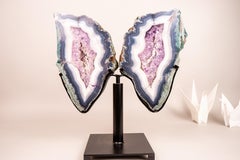 Alas de Mariposa de Ágata con Bandas Azules y Blancas y Musgo Natural Precioso