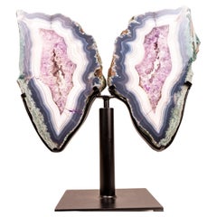 Natural Gorgeous Moss, Blue & White Banded Agate Butterfly Wings
