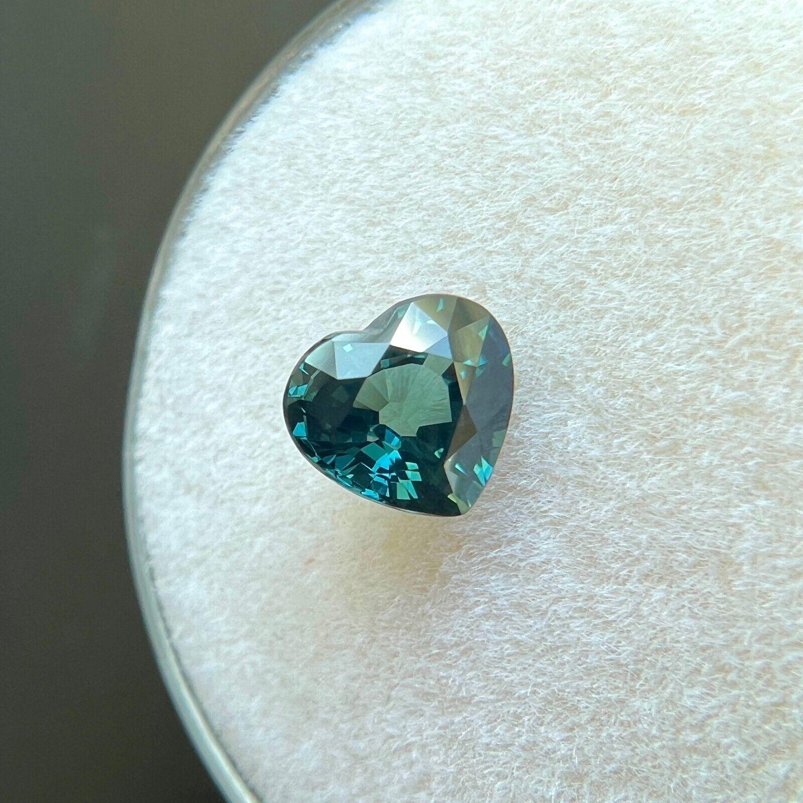 Zafiro azul verde natural certificado GRA 1,07 ct talla corazón sin tratar 6,3x5,7 mm en Nuevo estado para la venta en Birmingham, GB