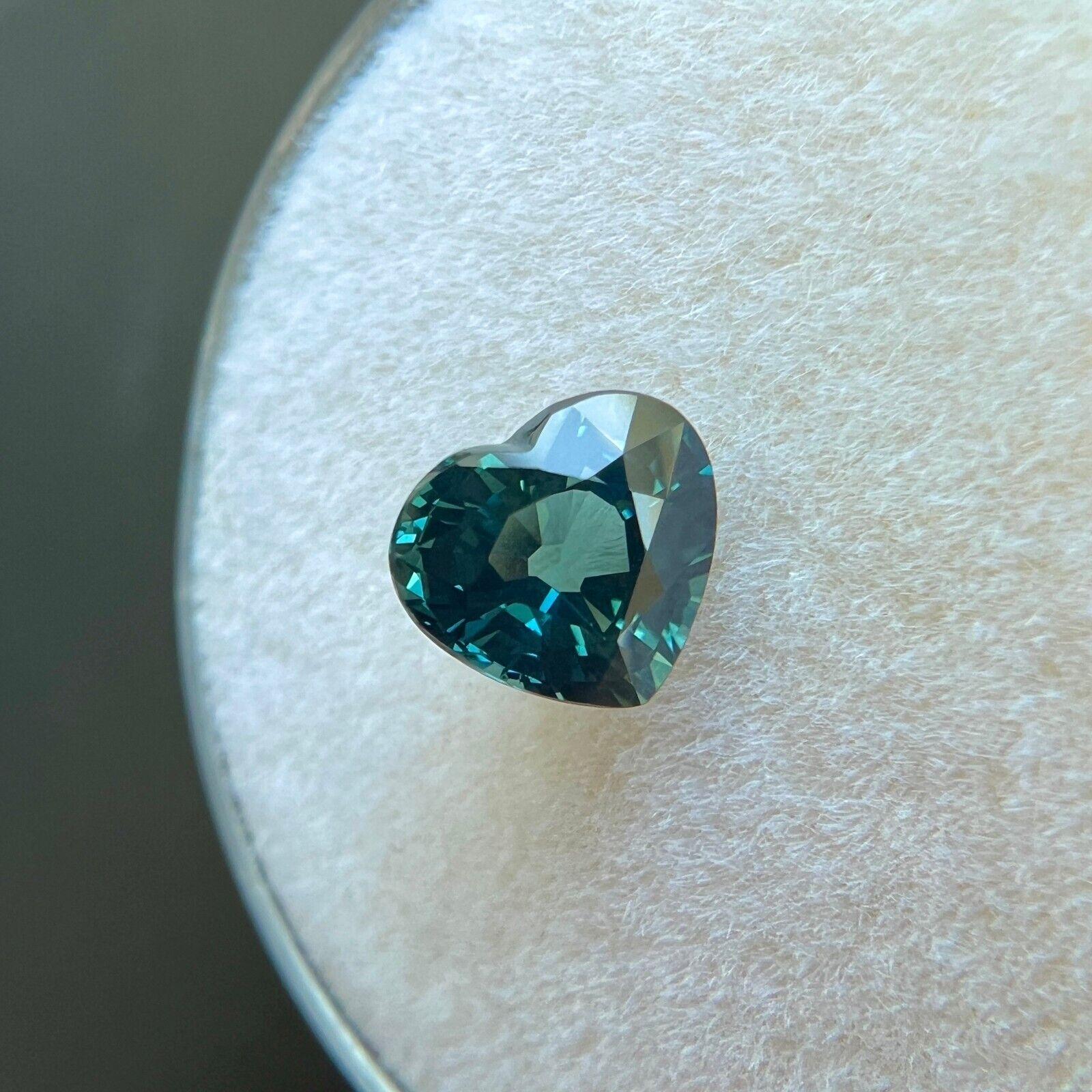 Femenino o masculino Zafiro azul verde natural certificado GRA 1,07 ct talla corazón sin tratar 6,3x5,7 mm en venta